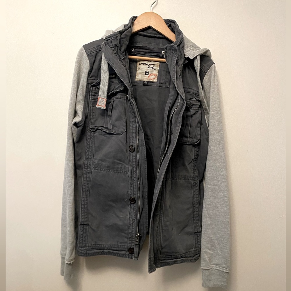 Triple Five Soul Mens Army Jacket w/Removable Hoodie Sz M